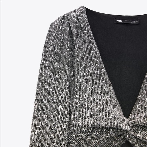 ZARA Sequin Silver crop top - Picture 8 of 10